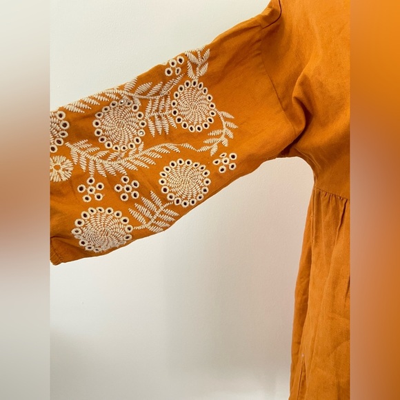 Madewell | Linen Blend | Embroidered Sleeve Popover Dress | Caramel | Women’s S - Picture 2 of 8